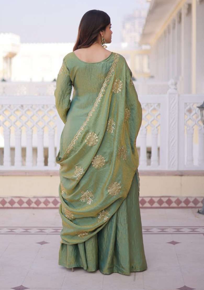 Pista Embroidery Fendi Sharara Set - Indya