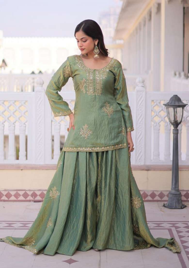 Pista Embroidery Fendi Sharara Set - Indya