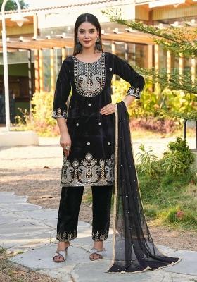 Black Sequins Velvet Salwar Suit Set