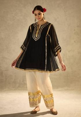 Black Gota Patti Chinon Co-Ord Set