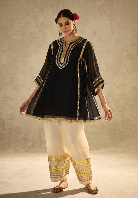 Black Gota Patti Chinon Co-Ord Set