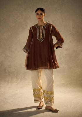 Brown Gota Patti Chinon Co-Ord Set