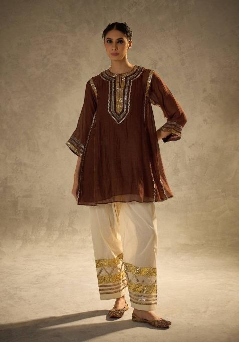 Brown Gota Patti Chinon Co-Ord Set