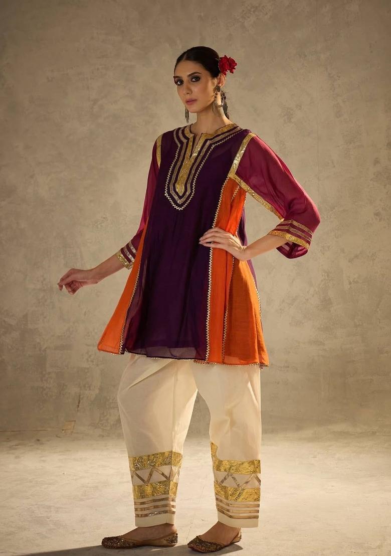 Purple Gota Patti Chinon Co-Ord Set - Indya
