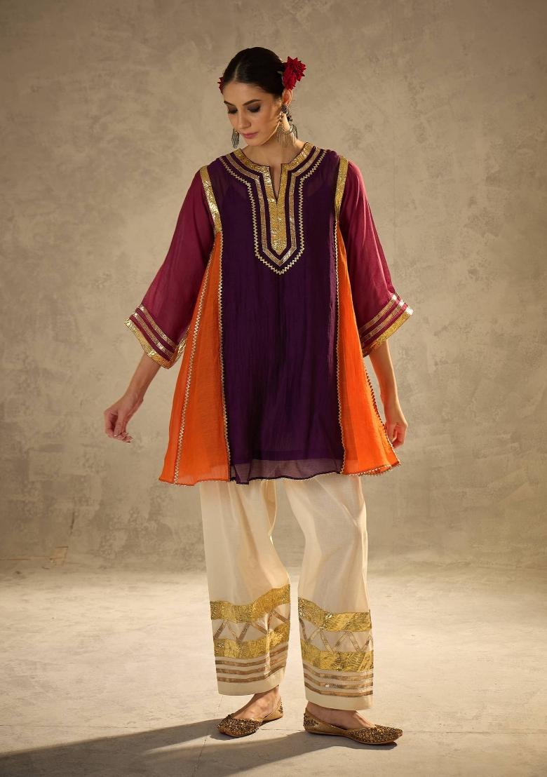 Purple Gota Patti Chinon Co-Ord Set - Indya