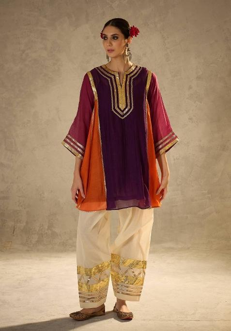 Purple Gota Patti Chinon Co-Ord Set