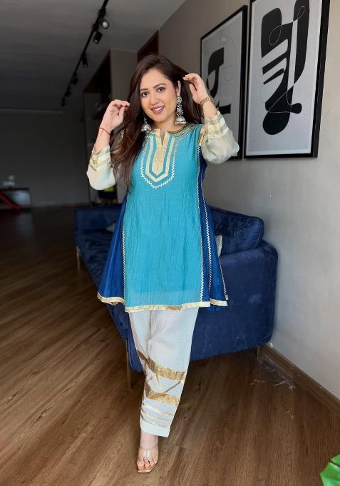 Sky Blue Gota Patti Chinon Co-Ord Set