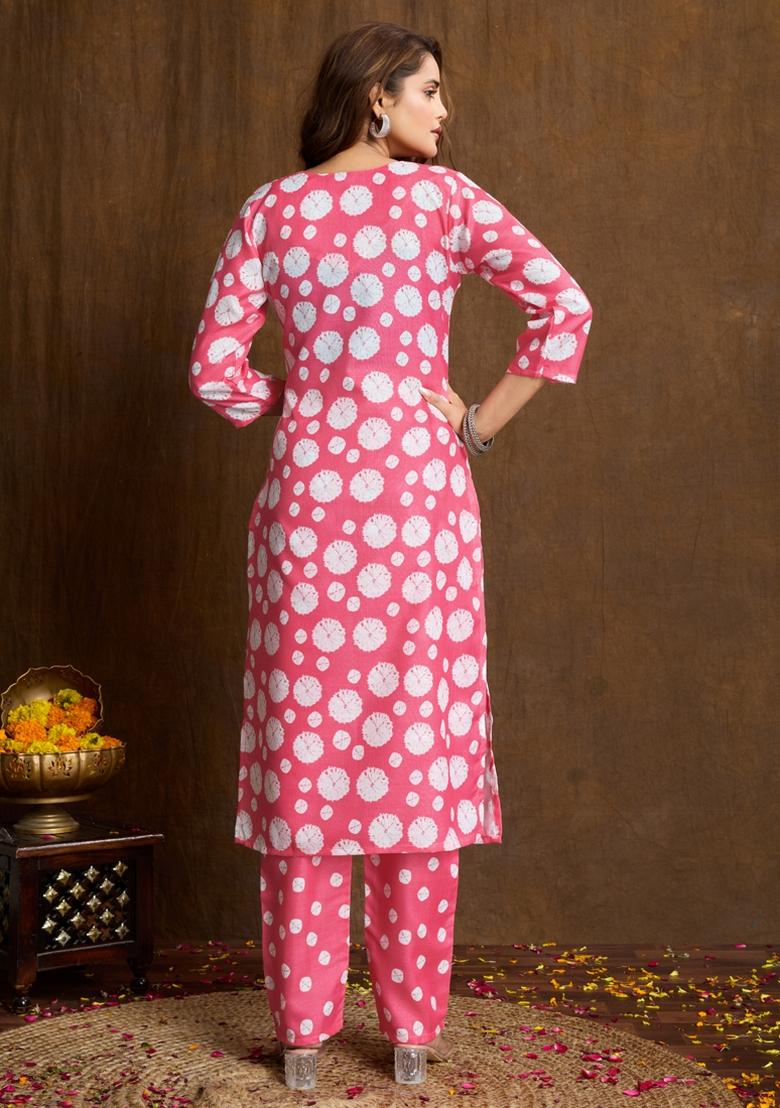 Light Pink Printed Cotton Kurta Set - Indya