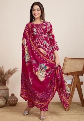 Pink Printed Cotton Kurta Set