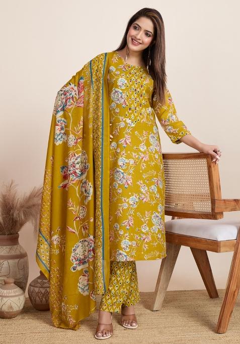 Yellow Printed Cotton Kurta Set