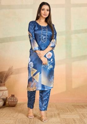 Blue Printed Rayon Kurta Set