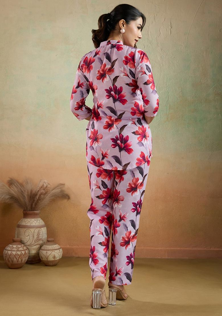 Light Pink Printed Cotton Kurta Set - Indya