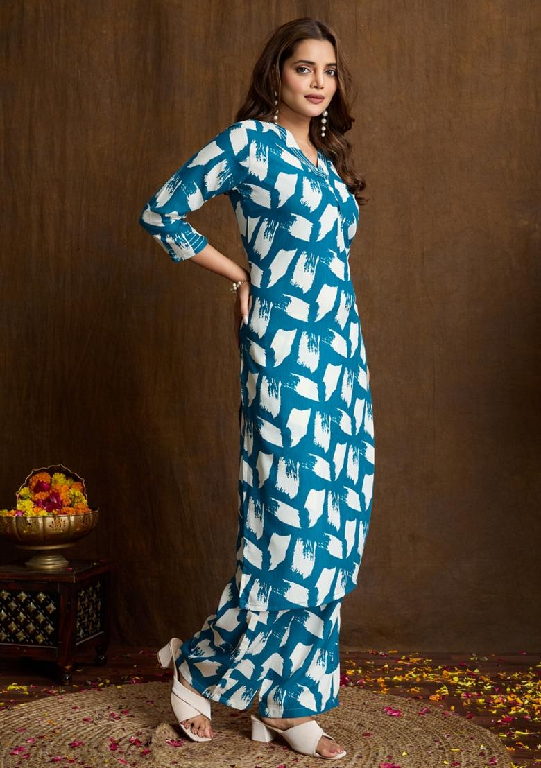 Rama Printed Cotton Kurta Set - Indya