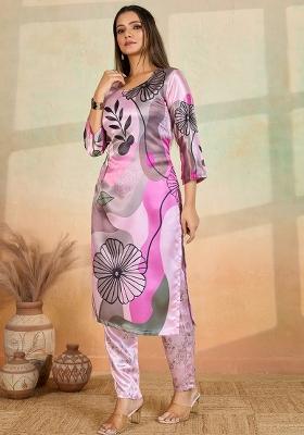 Baby Pink Printed Rayon Kurta Set