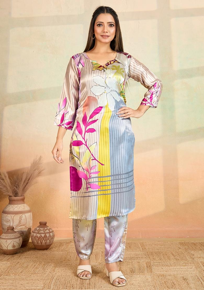 Multicolor Printed Rayon Kurta Set - Indya