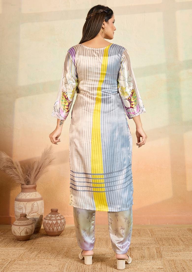Multicolor Printed Rayon Kurta Set - Indya