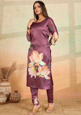 Onion Pink Printed Rayon Kurta Set