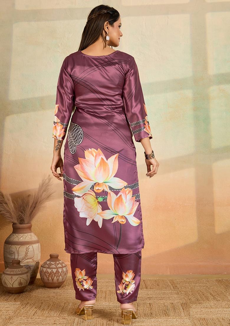 Onion Pink Printed Rayon Kurta Set - Indya