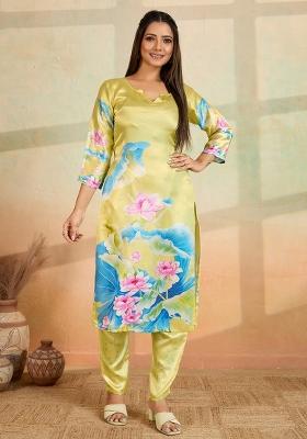 Light Yellow Printed Rayon Kurta Set