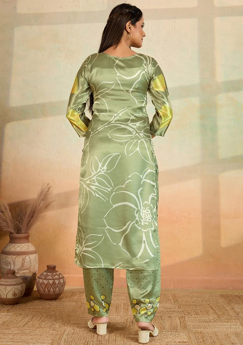 Mehendi Printed Rayon Kurta Set - Indya