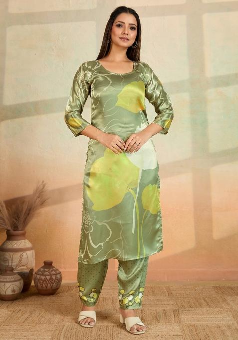 Mehendi Printed Rayon Kurta Set