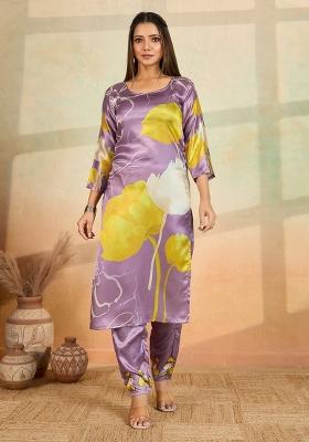 Light Lavender Printed Rayon Kurta Set
