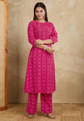 Pink Printed Cotton Kurta Set