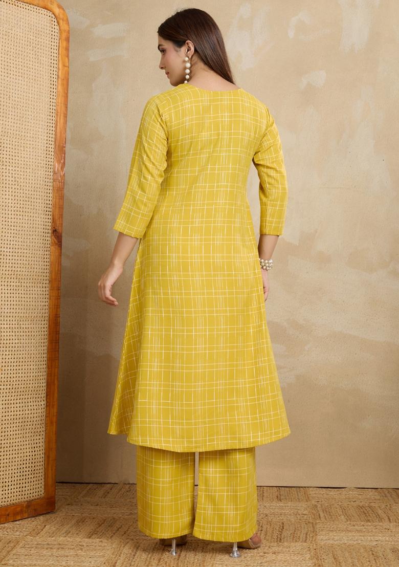 Yellow Printed Cotton Kurta Set - Indya