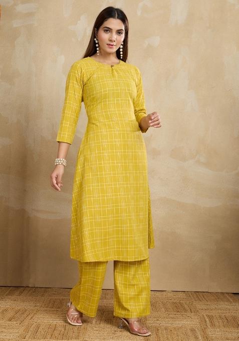 Yellow Printed Cotton Kurta Set