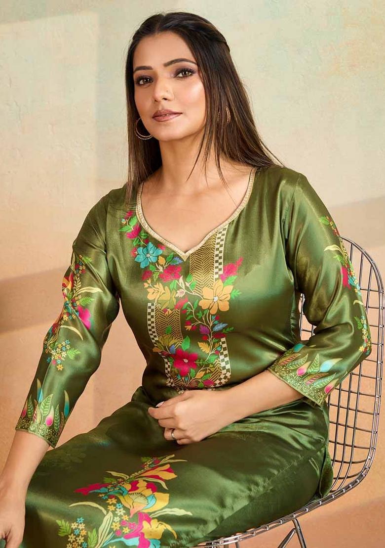 Mehendi Printed Rayon Kurta Set - Indya