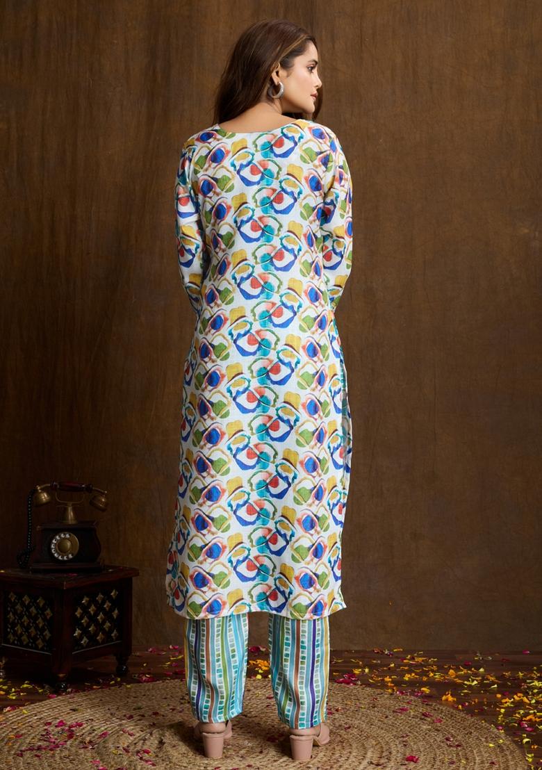Multicolor Printed Cotton Kurta Set - Indya