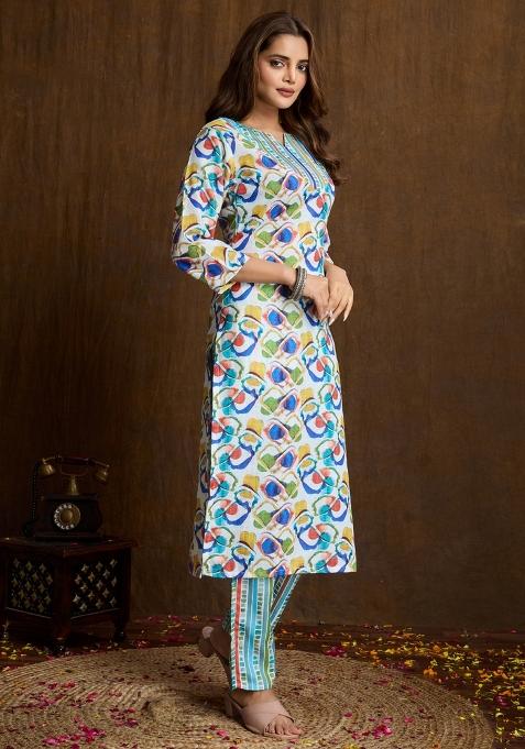 Multicolor Printed Cotton Kurta Set