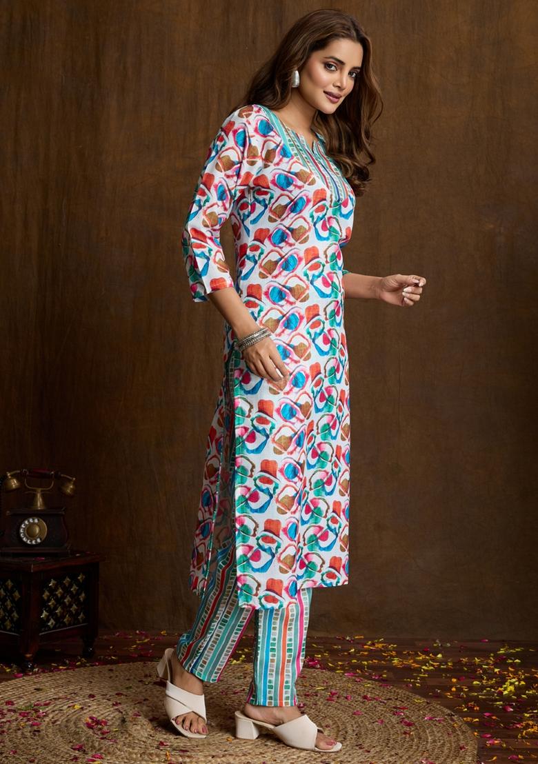 Multicolor Printed Cotton Kurta Set - Indya