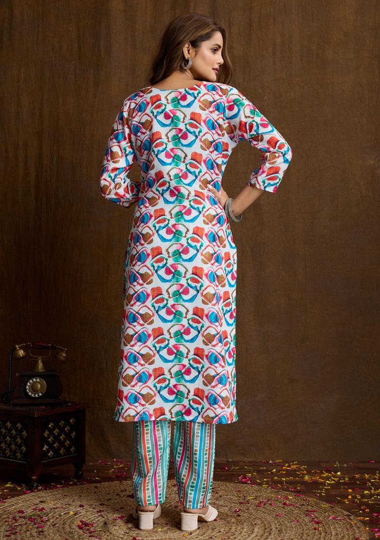 Multicolor Printed Cotton Kurta Set - Indya