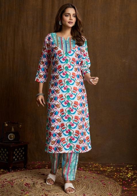 Multicolor Printed Cotton Kurta Set