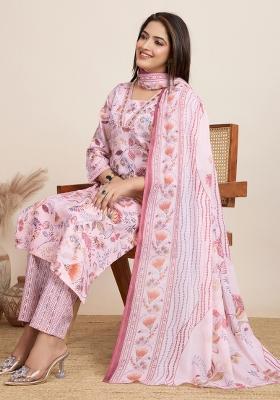 Baby Pink Printed Cotton Kurta Set