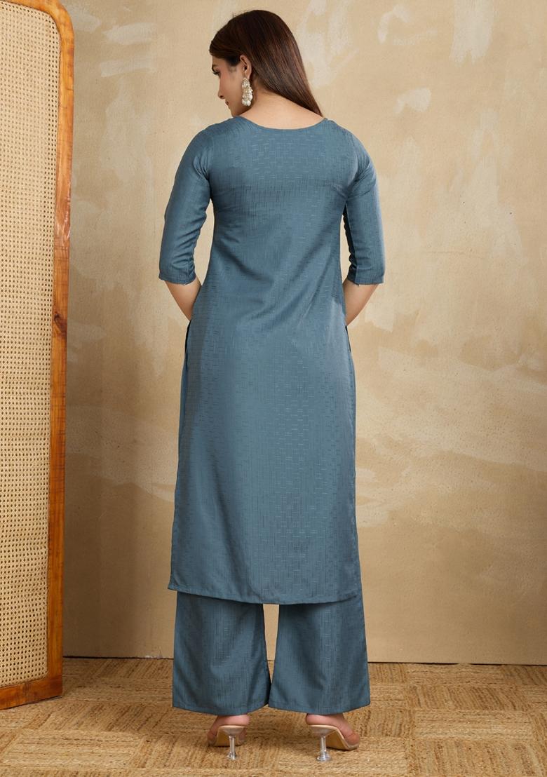 Grey Printed Cotton Kurta Set - Indya