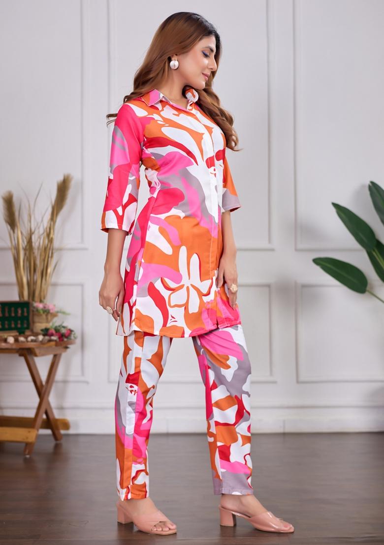 Multicolor Printed Rayon Kurta Set - Indya