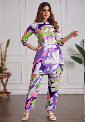 Multicolor Printed Rayon Kurta Set