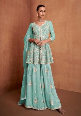 Blue Embroidery Georgette Kurta Set