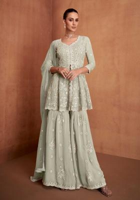 Sea Green Embroidery Georgette Kurta Set