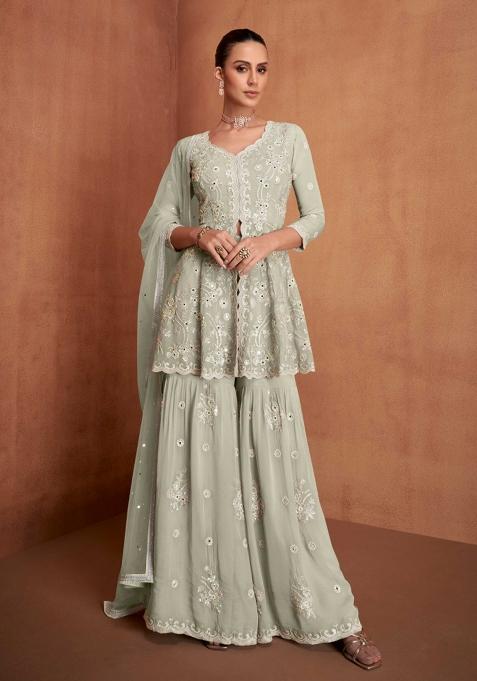 Sea Green Embroidery Georgette Kurta Set