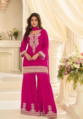Rani Pink Embroidery Georgette Kurta Set
