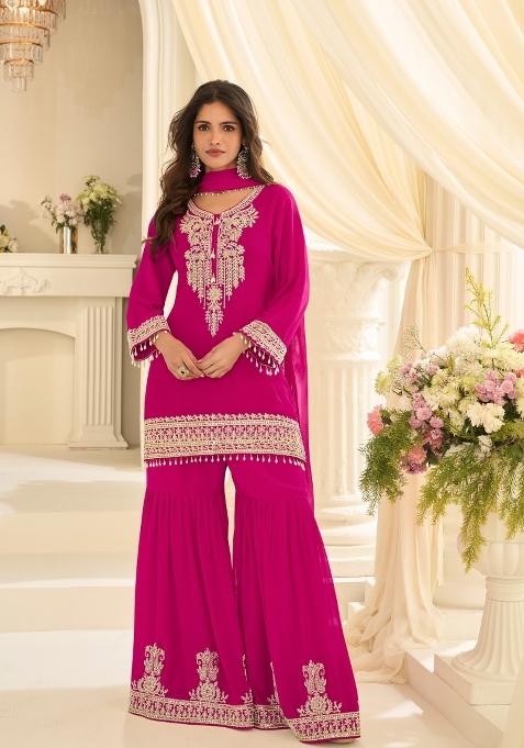 Rani Pink Embroidery Georgette Kurta Set