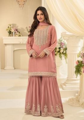 Rose Pink Embroidery Georgette Kurta Set