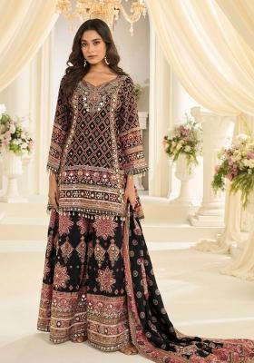 Black Embroidery Silk Kurta Set