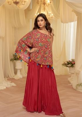 Red Embroidery Viscose Kurta Set