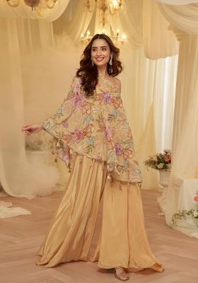 Beige Embroidery Viscose Kurta Set