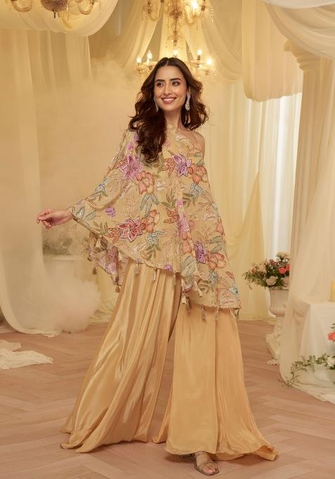 Beige Embroidery Viscose Kurta Set
