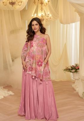 Pink Embroidery Viscose Kurta Set